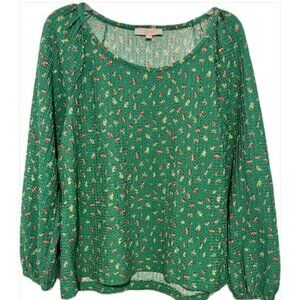LOFT Green raglan sleeve crinkle top